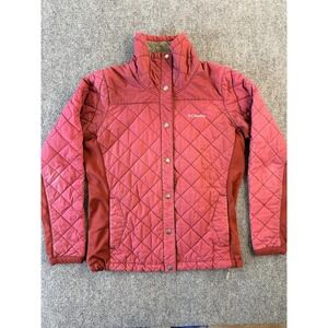 Columbia Womens Quilted Jacket Size M Pink Snap Front Stand Collar Outdoor